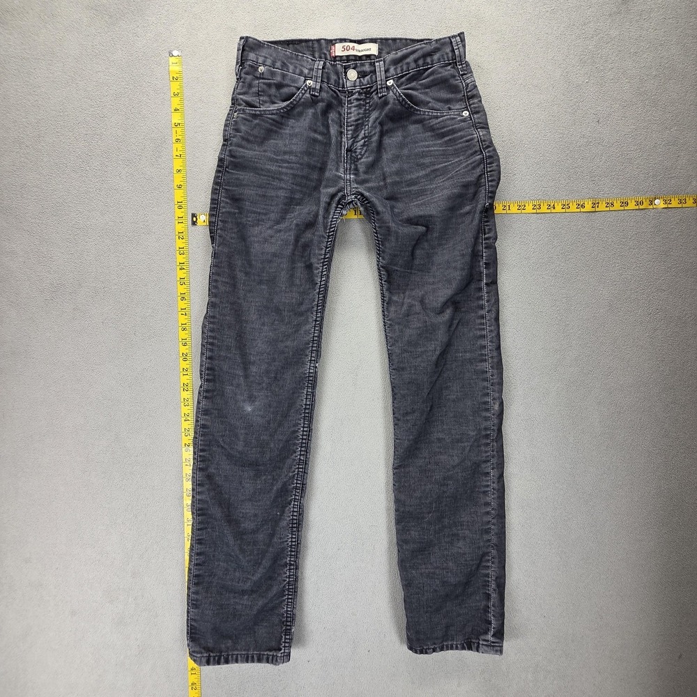 Vintage Levis 504 Jeans Mens 28x32 Gray Corduroy Straight Engineered Zip Fly